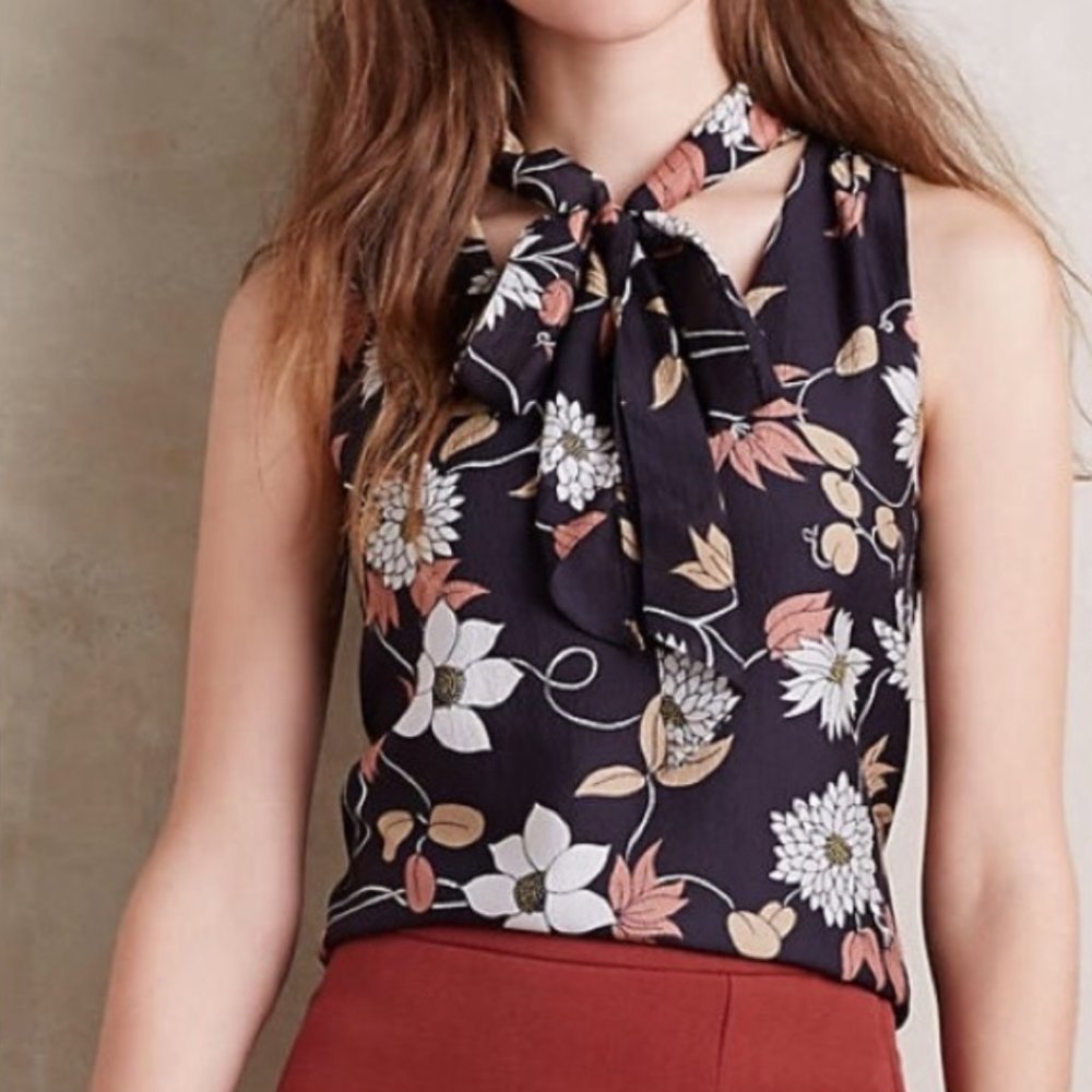 Anthropologie x Maeve Silk Floral Tie-Front Top